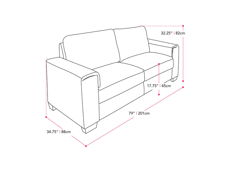 dark grey 3 Seater Sofa Lyon collection measurements diagram by CorLiving