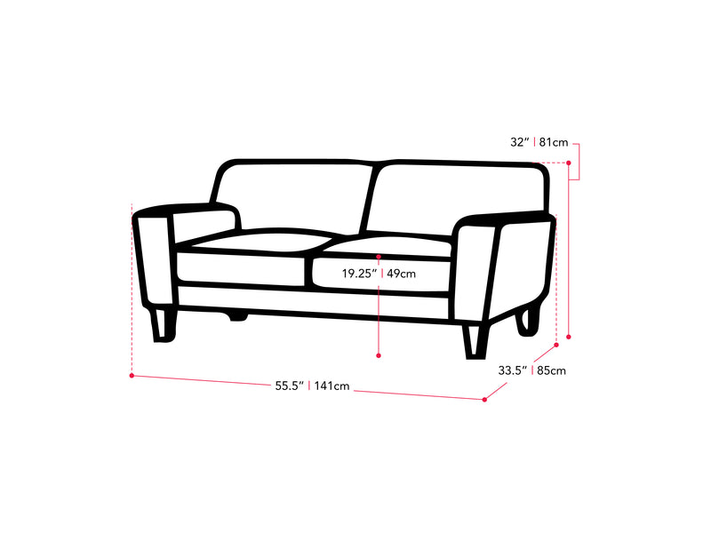 beige 2 Seater Sofa Loveseat Ari collection measurements diagram by CorLiving