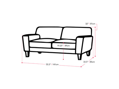 grey 2 Seater Sofa Loveseat Ari collection measurements diagram by CorLiving#color_grey