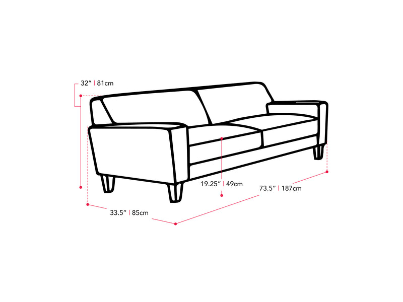 grey 3 Seater Sofa Ari collection measurements diagram by CorLiving