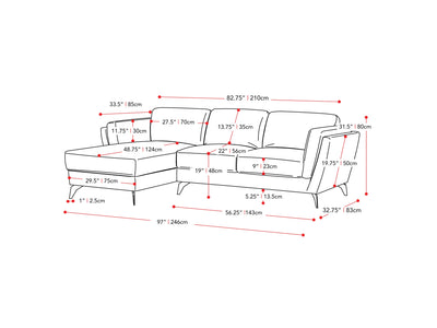 light grey L Shaped Sofa, Left Facing Lansing Collection measurements diagram by CorLiving#color_lansing-light-grey