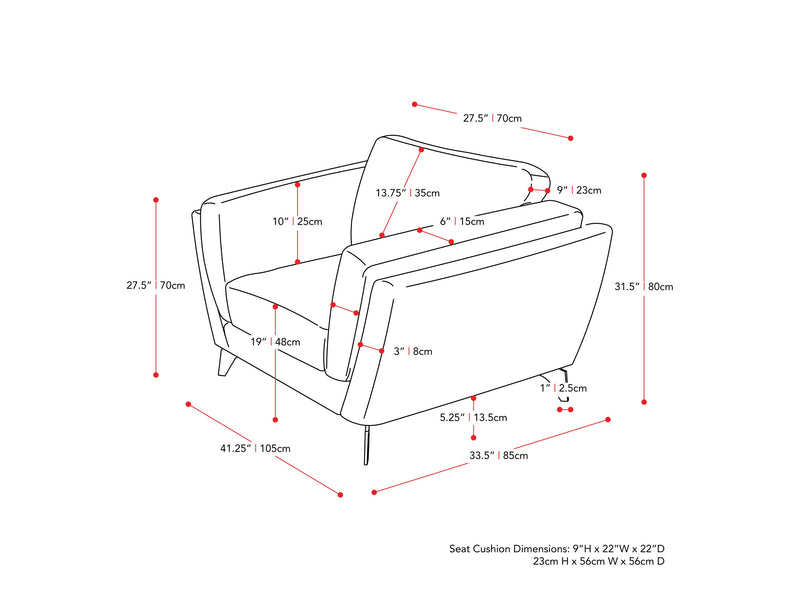 light grey Upholstered Armchair Lansing Collection measurements diagram by CorLiving