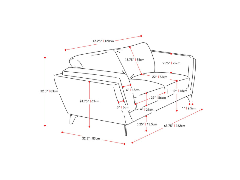 light grey 2 Seat Sofa Loveseat Lansing Collection measurements diagram by CorLiving