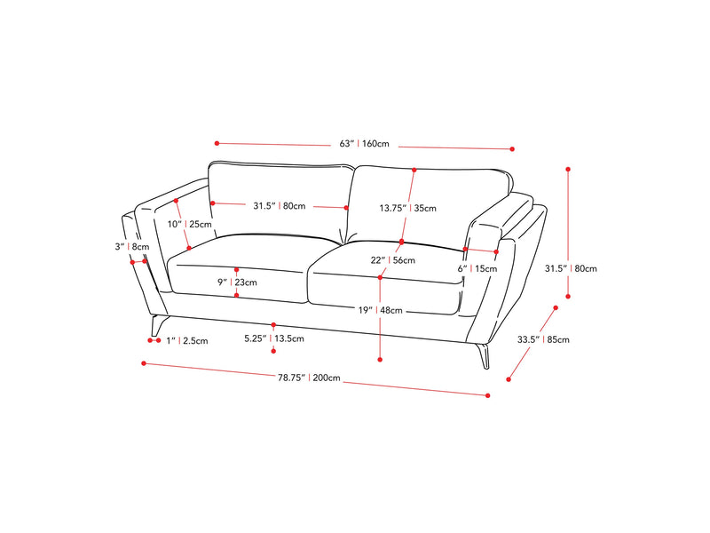 light grey 3 Seater Sofa Lansing Collection measurements diagram by CorLiving