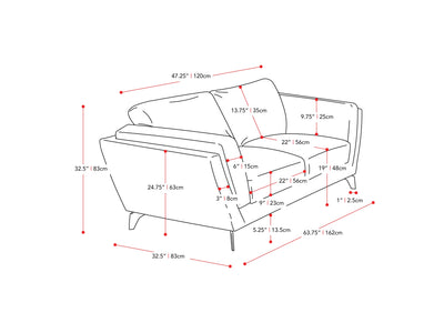 deep blue 2 Seat Sofa Loveseat Lansing Collection measurements diagram by CorLiving#color_lansing-deep-blue