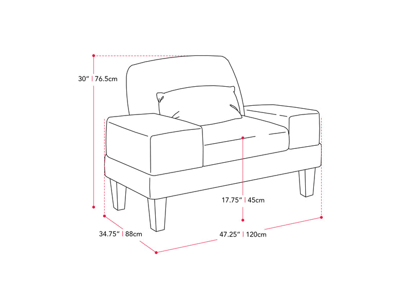 grey Wide Armchair Ava Collection measurements diagram by CorLiving