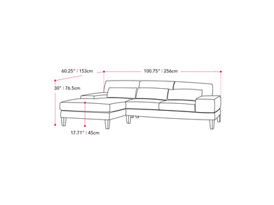 grey Modern Sectional Sofa, Right Facing Ava collection measurements diagram by CorLiving#color_grey