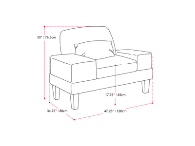 blue Wide Armchair Ava Collection measurements diagram by CorLiving#color_ava-blue