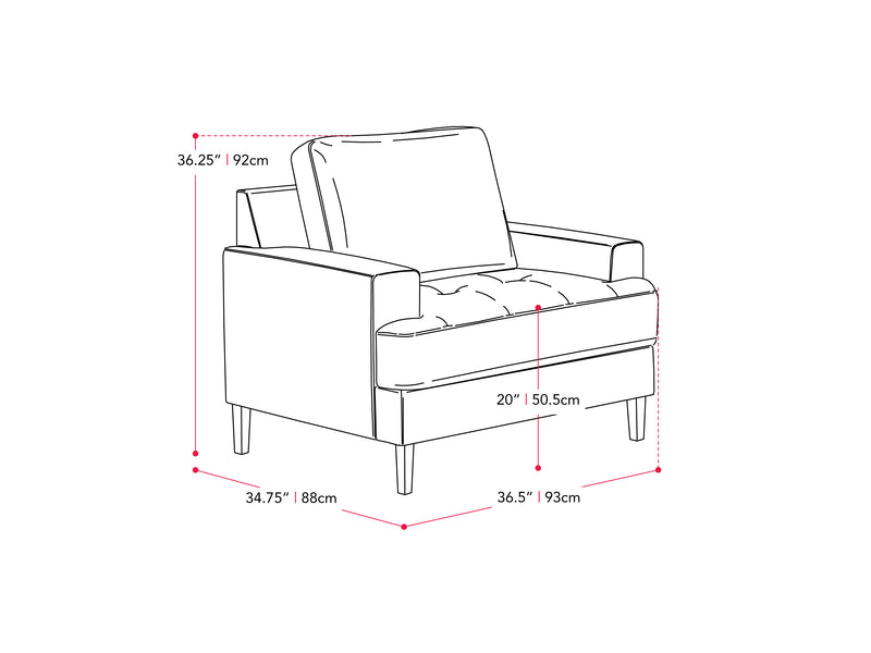 beige Mid Century Armchair Madelyn Collection measurements diagram by CorLiving