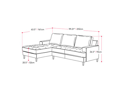 dark grey L Shaped Couch, Right Facing Madelyn collection measurements diagram by CorLiving#color_dark-grey