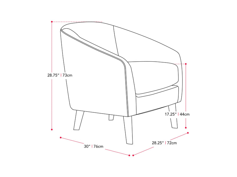 grey Tub Chair Eliza Collection measurements diagram by CorLiving
