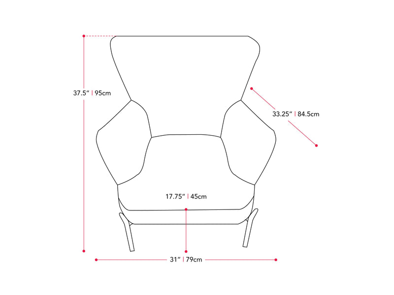 blue Modern Wingback Chair Eliana Collection measurements diagram by CorLiving