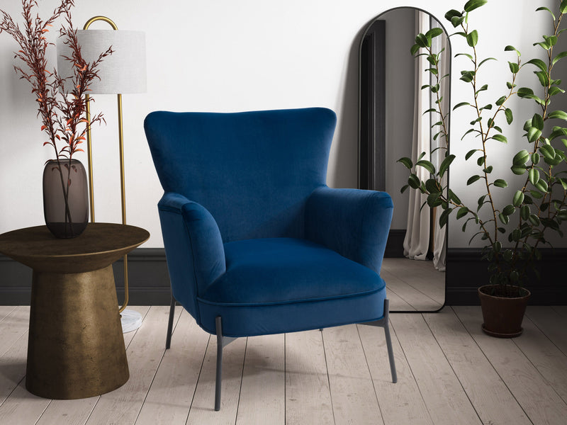 blue Modern Wingback Chair Eliana Collection lifestyle scene by CorLiving