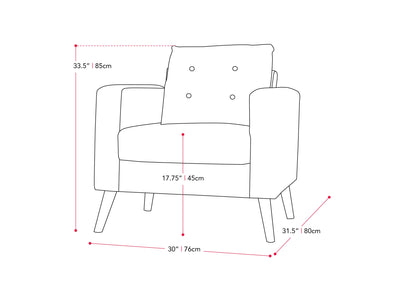 grey Tufted Accent Chair Lyla Collection measurements diagram by CorLiving#color_lyla-grey