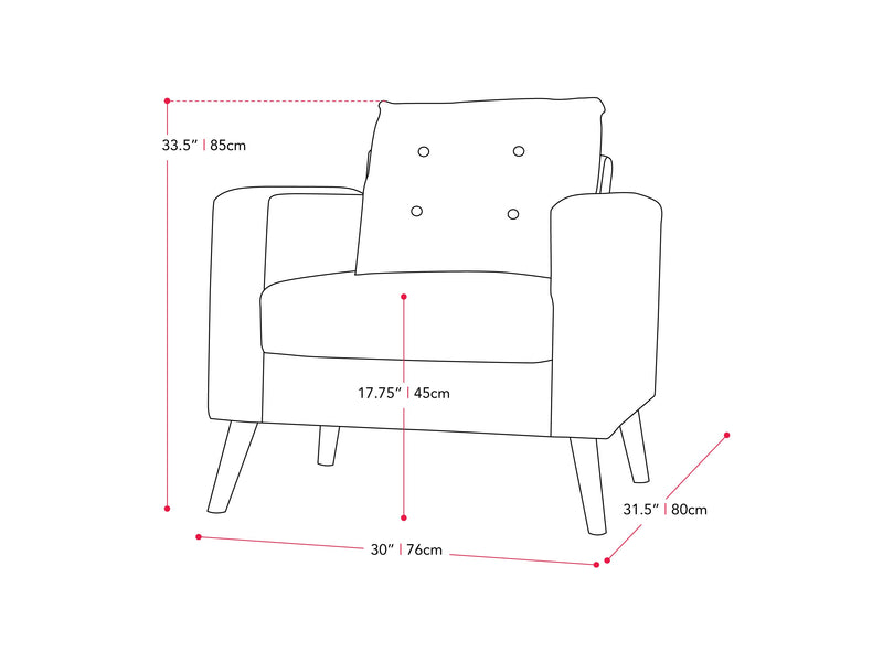 grey Tufted Accent Chair Lyla Collection measurements diagram by CorLiving