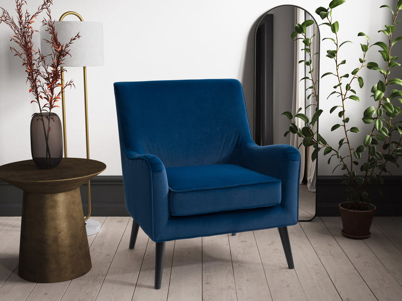 blue Velvet Accent Chair Isla Collection lifestyle scene by CorLiving