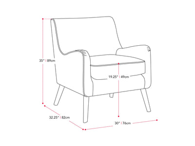 grey Velvet Accent Chair Isla Collection measurements diagram by CorLiving#color_isla-grey