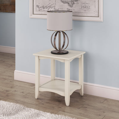 antique white Two Tier End Table Cambridge Collection lifestyle scene by CorLiving#color_antique-white