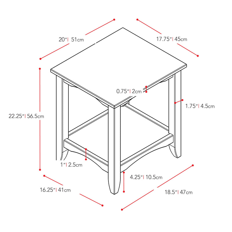 cappuccino Two Tier End Table Cambridge Collection measurements diagram by CorLiving
