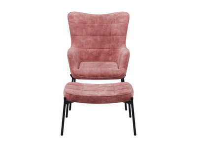 pink Velvet Accent Chair with Stool Charlotte Collection product image by CorLiving#color_charlotte-salmon-pink