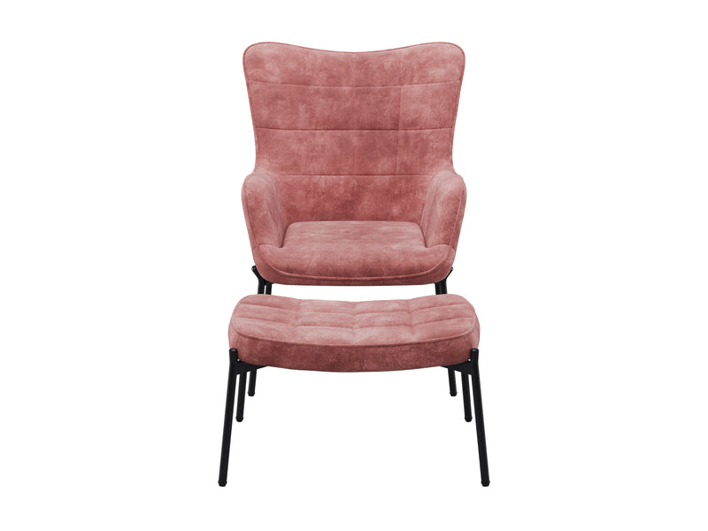 pink Velvet Accent Chair with Stool Charlotte Collection product image by CorLiving