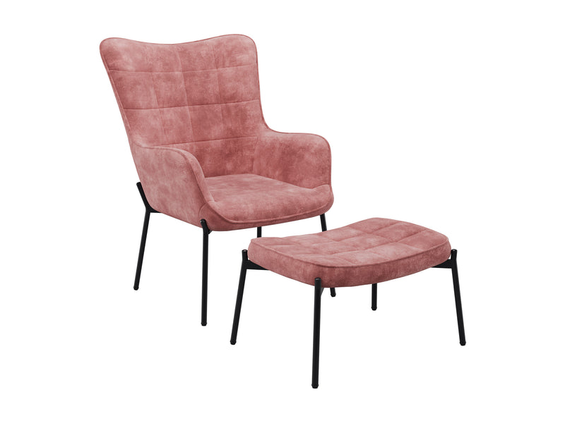 pink Velvet Accent Chair with Stool Charlotte Collection product image by CorLiving