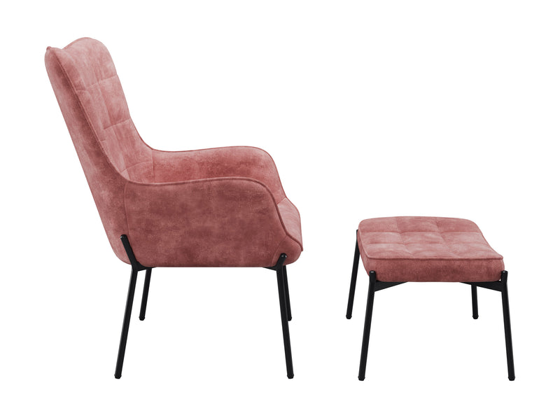 pink Velvet Accent Chair with Stool Charlotte Collection product image by CorLiving