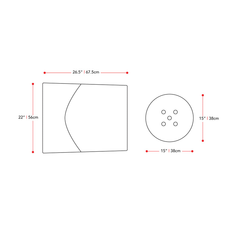 blue Velvet Accent Chair with pouf Lynwood Collection measurements diagram by CorLiving