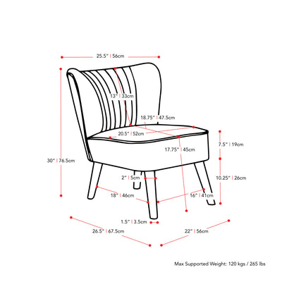 blue Velvet Accent Chair with pouf Lynwood Collection measurements diagram by CorLiving#color_blue