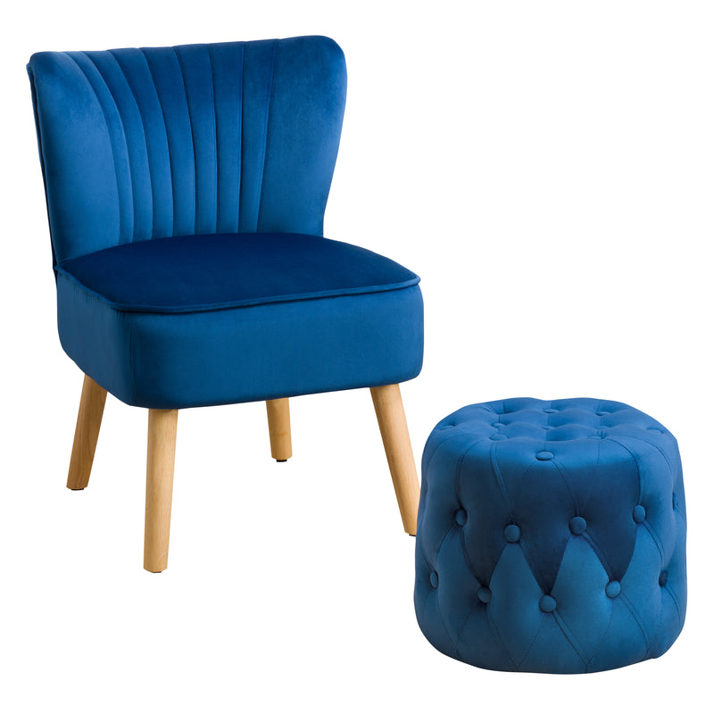 blue Velvet Accent Chair with pouf Lynwood Collection product image by CorLiving