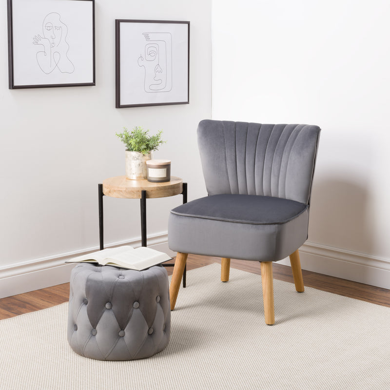 grey Velvet Accent Chair with pouf Lynwood Collection lifestyle scene by CorLiving