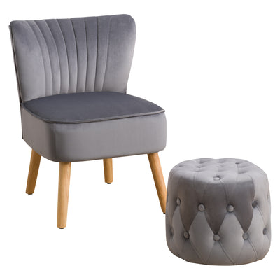 grey Velvet Accent Chair with pouf Lynwood Collection product image by CorLiving#color_grey