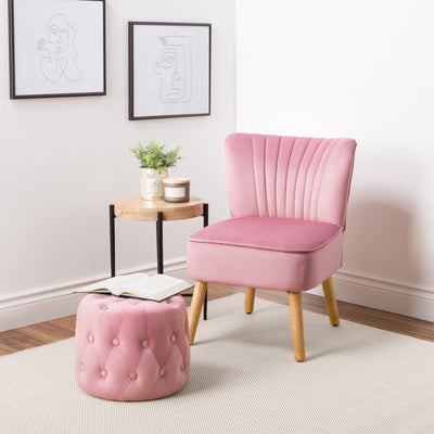 pink Velvet Accent Chair with pouf Lynwood Collection lifestyle scene by CorLiving#color_pink