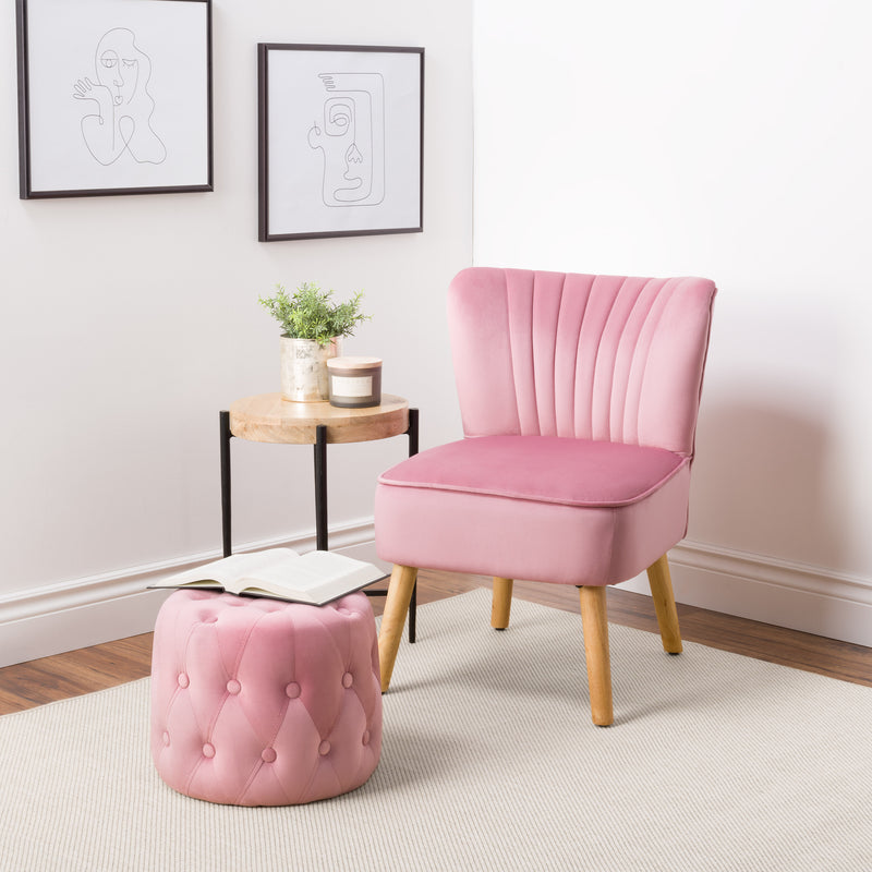 pink Velvet Accent Chair with pouf Lynwood Collection lifestyle scene by CorLiving
