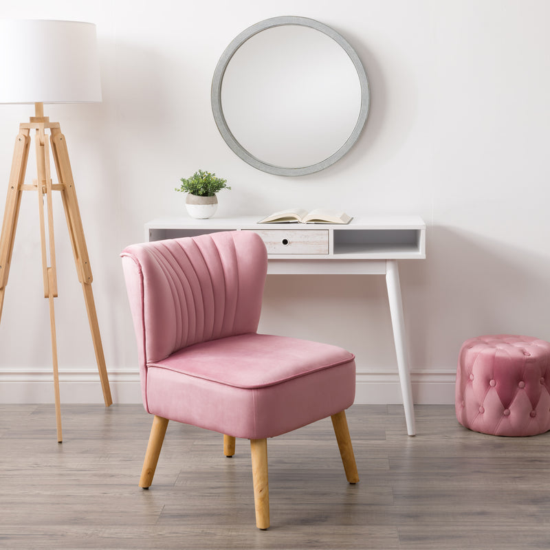 pink Velvet Accent Chair with pouf Lynwood Collection lifestyle scene by CorLiving