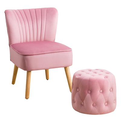 pink Velvet Accent Chair with pouf Lynwood Collection product image by CorLiving#color_pink