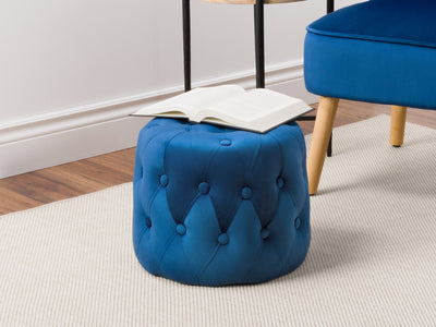 blue Small Round Ottoman Lynwood Collection lifestyle scene by CorLiving#color_lynwood-blue