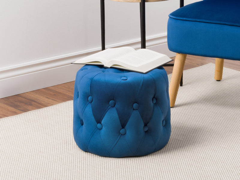 blue Small Round Ottoman Lynwood Collection lifestyle scene by CorLiving