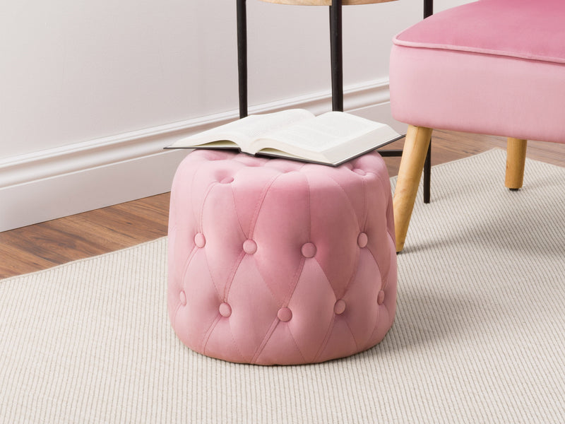 pink Small Round Ottoman Lynwood Collection lifestyle scene by CorLiving