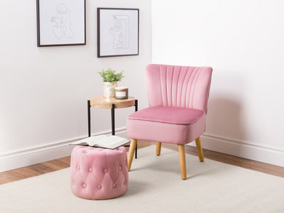 pink Small Round Ottoman Lynwood Collection lifestyle scene by CorLiving#color_lynwood-pink