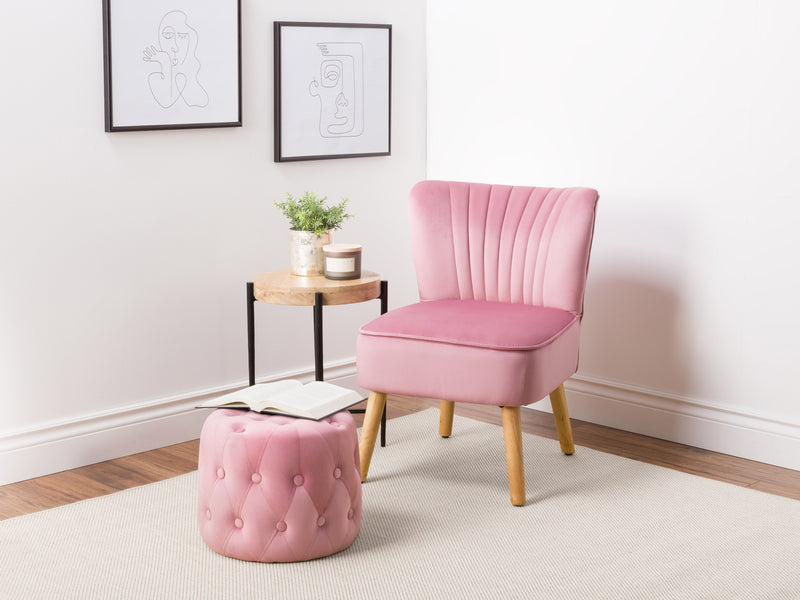 pink Small Round Ottoman Lynwood Collection lifestyle scene by CorLiving