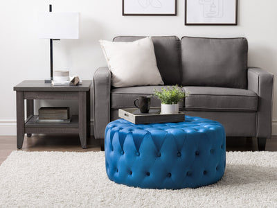 blue Large Round Ottoman Lynwood Collection lifestyle scene by CorLiving#color_lynwood-blue