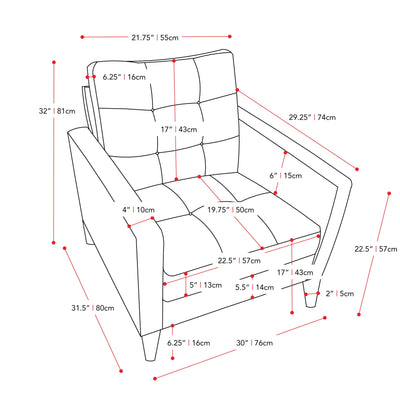 beige 3 Piece Sewn Panel Tufted Sofa Set with Wooden Legs CorLiving collection measurements diagram by CorLiving#color_beige