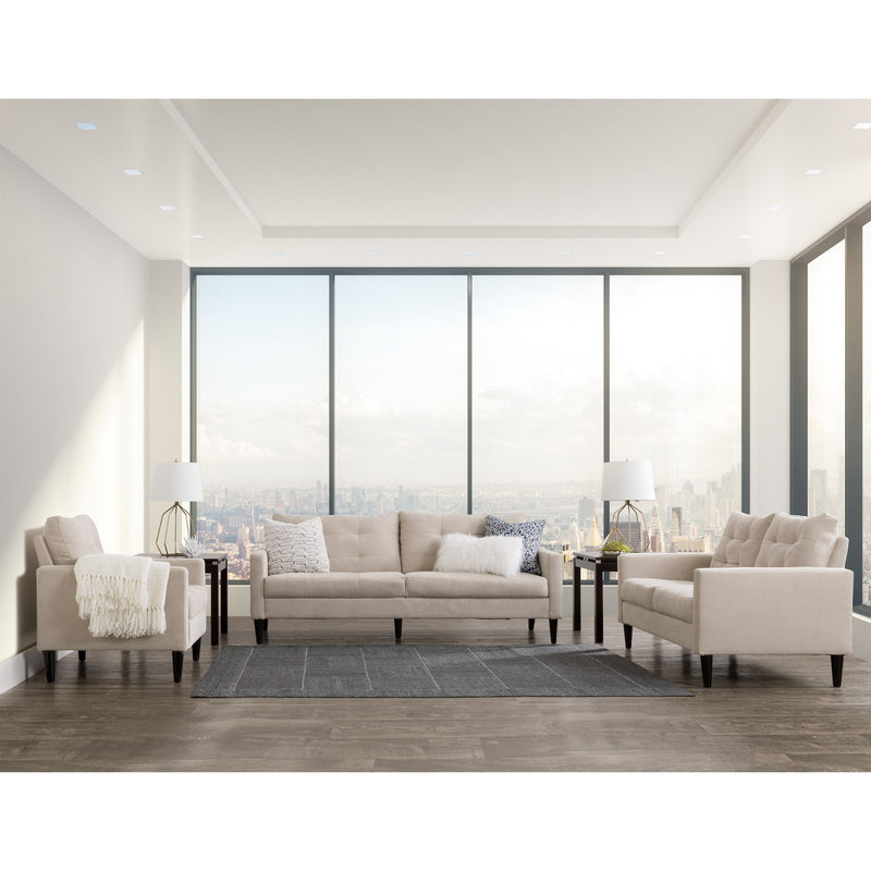 beige 3 Piece Sewn Panel Tufted Sofa Set with Wooden Legs CorLiving collection lifestyle scene by CorLiving