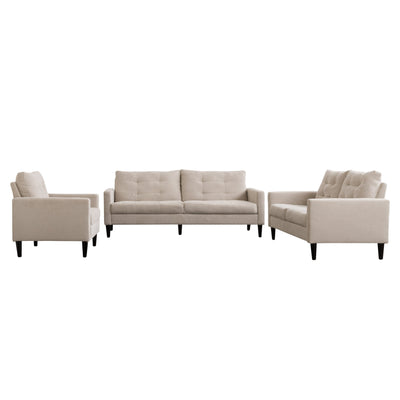 beige 3 Piece Sewn Panel Tufted Sofa Set with Wooden Legs CorLiving collection product image by CorLiving#color_beige