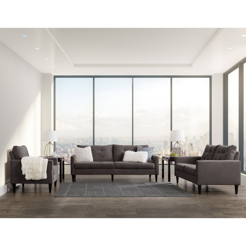 gray 3 Piece Sewn Panel Tufted Sofa Set with Wooden Legs CorLiving collection lifestyle scene by CorLiving