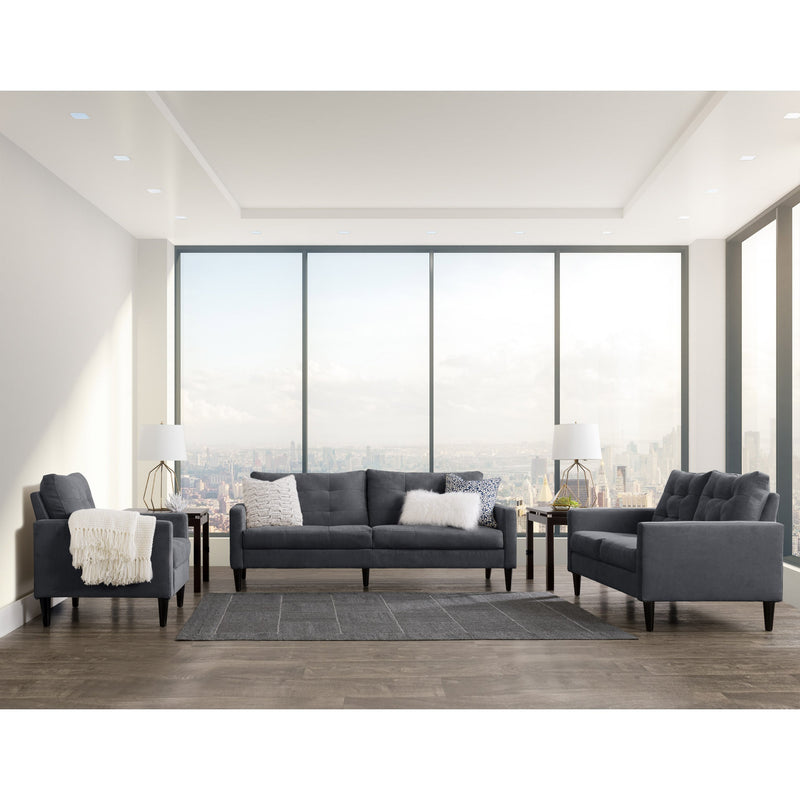 navy blue 3 Piece Sewn Panel Tufted Sofa Set with Wooden Legs CorLiving collection lifestyle scene by CorLiving