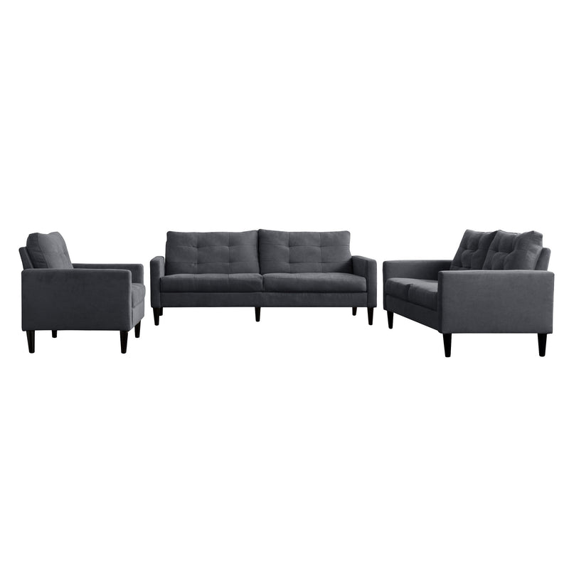 navy blue 3 Piece Sewn Panel Tufted Sofa Set with Wooden Legs CorLiving collection product image by CorLiving