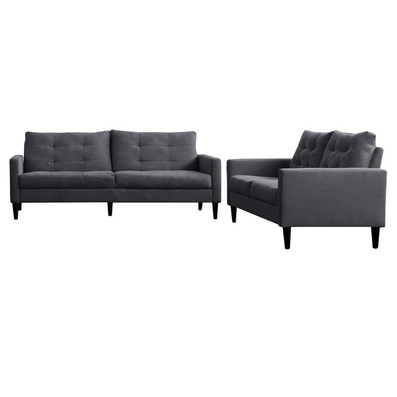 navy blue 2 Piece Sewn Panel Tufted Sofa Set with Wooden Legs CorLiving collection product image by CorLiving