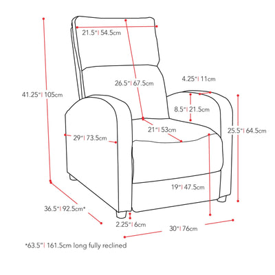 white Modern Recliner Chair Moor Collection measurements diagram by CorLiving#color_white